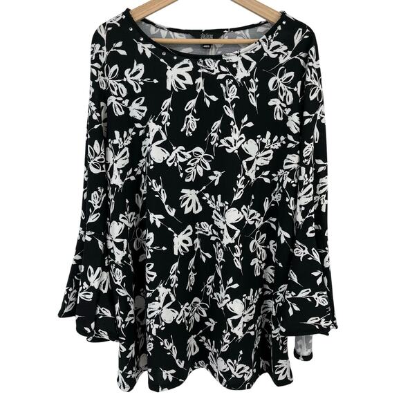 Slim Factor Investments Floral Print Rhinestone Neckline Shirt Plus Sz 1X - Picture 1 of 7